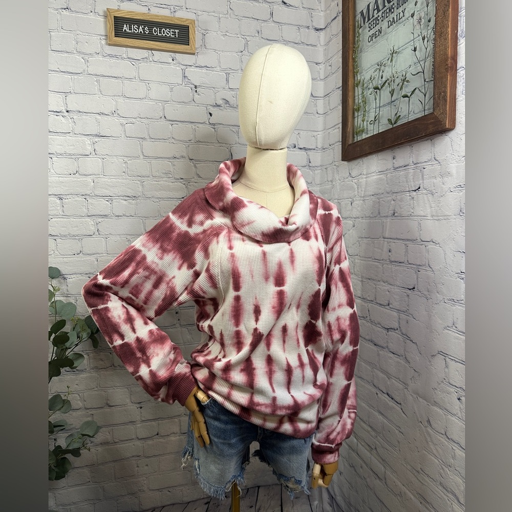 PILCRO Anthropologie Pink Tie-dye Waffle Athletic Sweatshirt